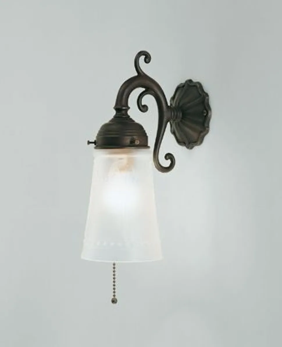 Antike Wandlampe Messing Glas Zugschalter E27 T:17 cm