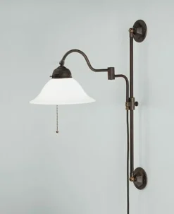 Antike Wandlampe Messing Glas Kabel Stecker Schalter