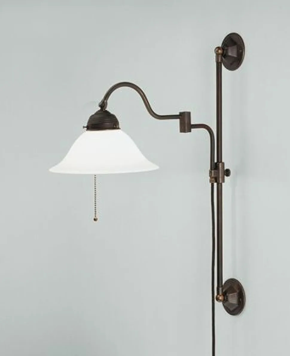 Antike Wandlampe Messing Glas Kabel Stecker Schalter