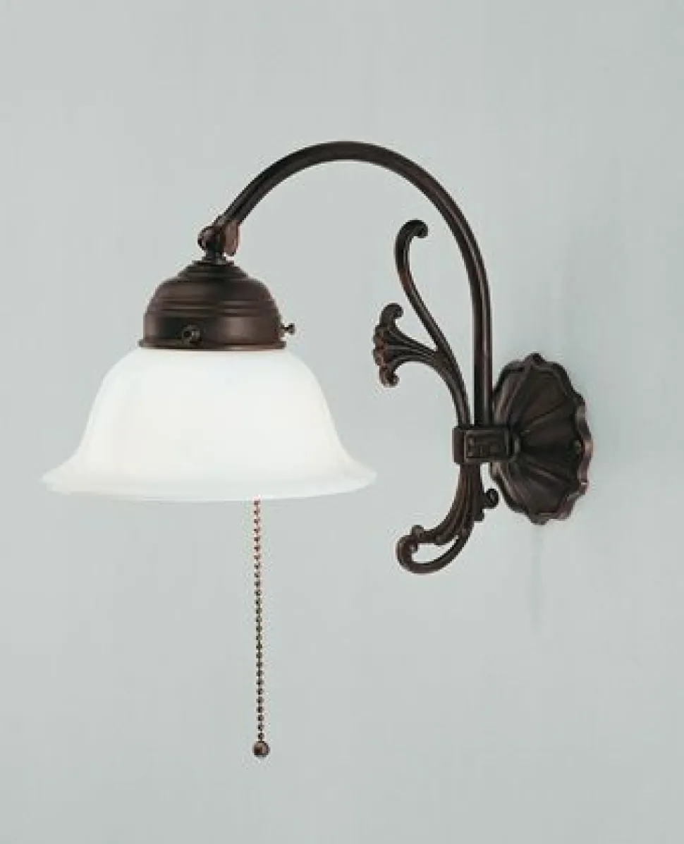 Antike Wandleuchte Glas Messing E27 mit Zugschalter