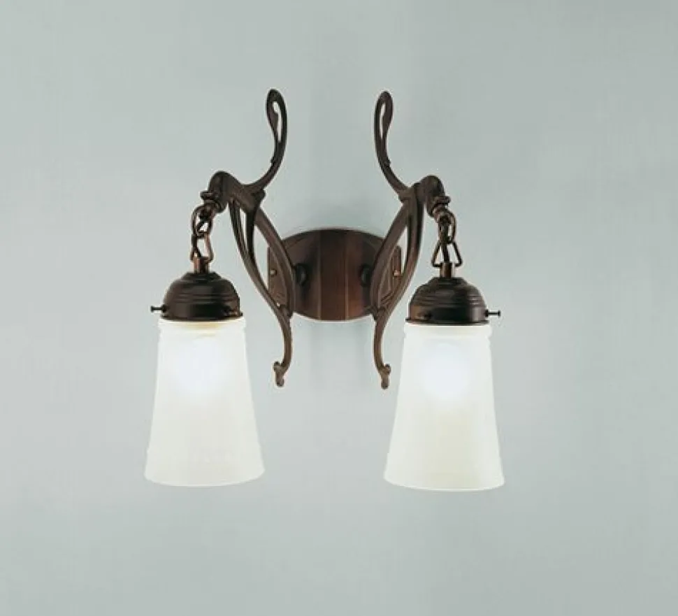 Antike Wandleuchte Messing Glas E27 T:26 cm 2-flammig