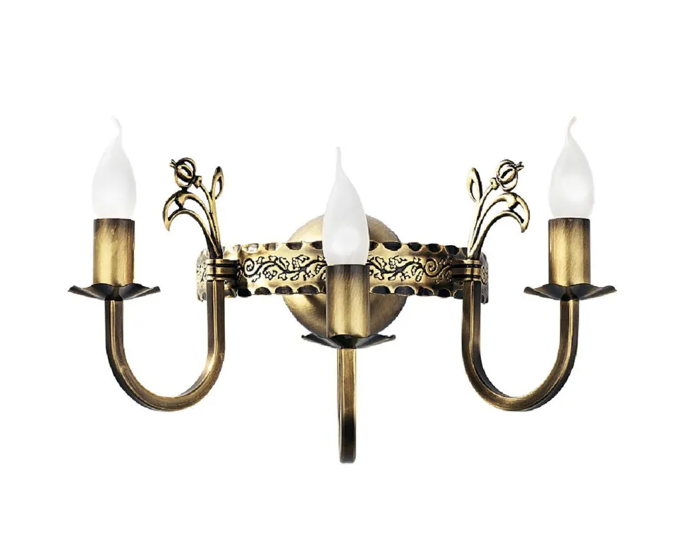 Antike Wandleuchte Metall in Messing E14 3-flmg Rustikal