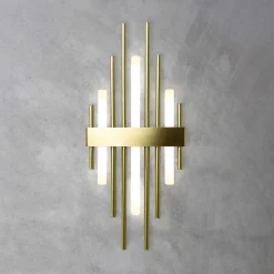 Art Déco Wandleuchte 70,5cm hoch Messing massiv 3x S14d