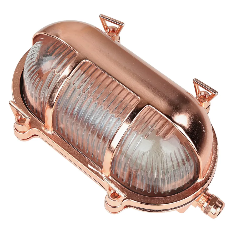 Außenlampe Messing Riffelglas Maritim IP64 E27 Kupfer