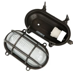 Außenlampe Wand Maritim Messing Riffelglas Schwarz antik