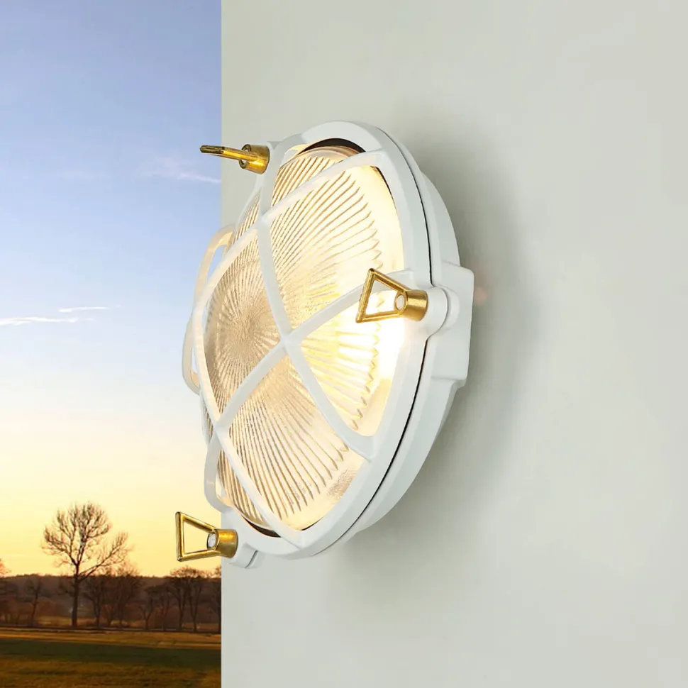 Außenlampe Weiß Messing Glas Ø 21 cm E27 IP64 SERIFOS