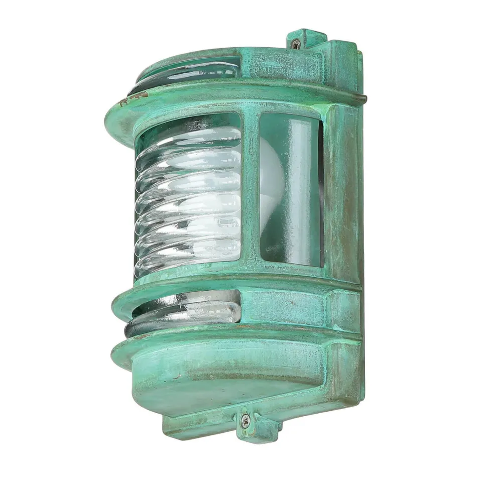 Außenleuchte Wand IP64 Messing Glas Grün antik E27