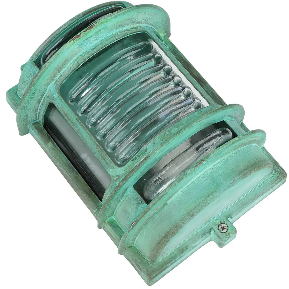 Außenleuchte Wand IP64 Messing Glas Grün antik E27