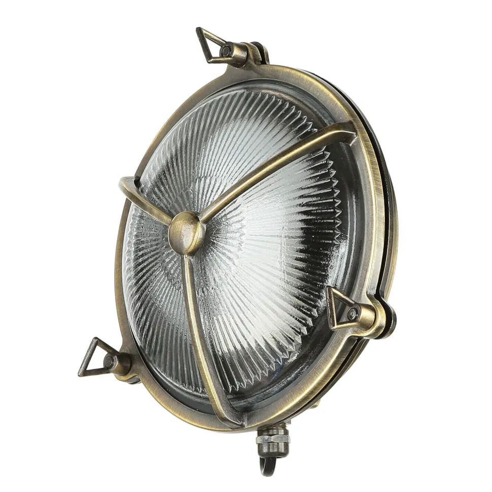 Außenwandlampe Glas Messing Haus rund rostfrei