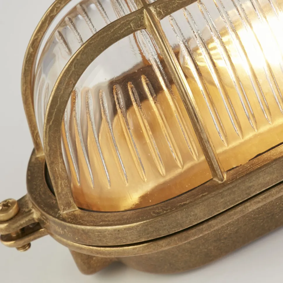 Außenwandlampe Messing Glas IP64 E27 Maritim H: 23,5 cm