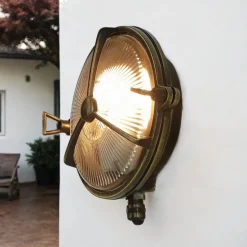 Außenwandleuchte Rund Messing Glas Maritim IP64 Haus