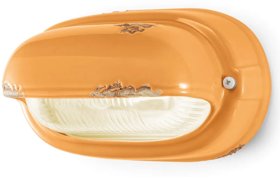 Badezimmerlampe Keramik Glas B: 24 cm Gelb Shabby Antik