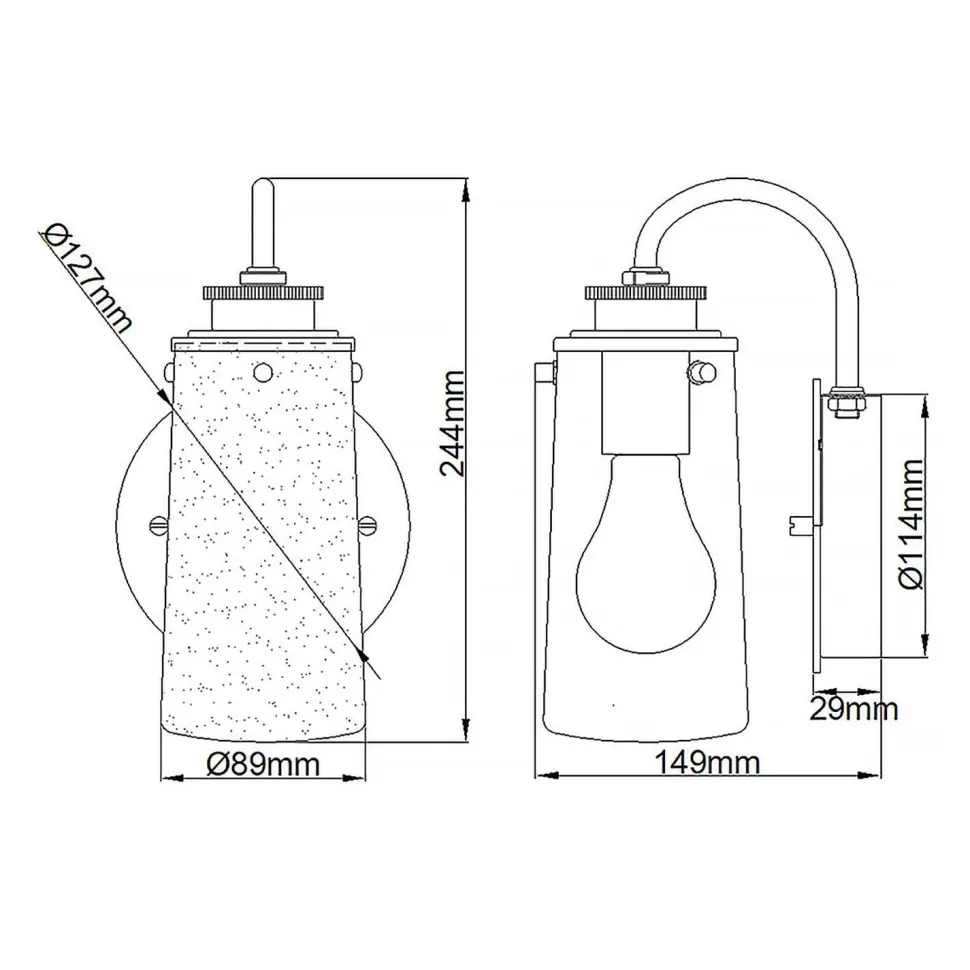Badezimmerleuchte E27 IP44 H: 24,4 cm Metall Glas