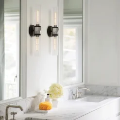 Badezimmerleuchte Metall Glas B: 56,5 cm IP44 E27 2-flammig