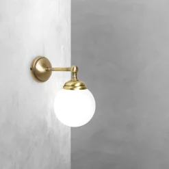 Badezimmerleuchte Wand B: 12 cm Kugelschirm Glas Messing E14