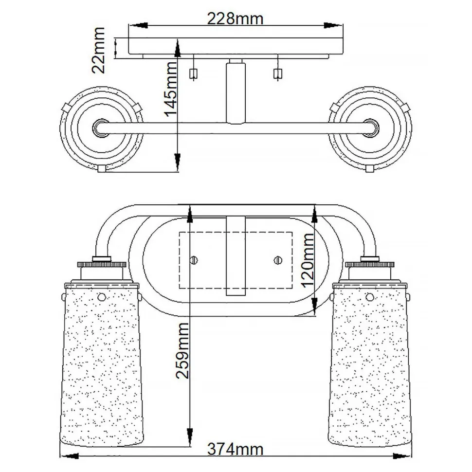 Badezimmerleuchte Wand B: 37,4 cm IP44 Metall Glas in Messing