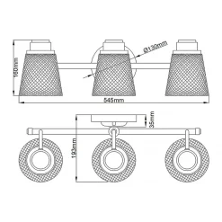 Badezimmerleuchte Wand IP44 54,5 cm breit mit 3x G9 LED