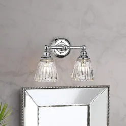 Badezimmerleuchte Wand LED G9 IP44 B: 35,2 cm Metall Glas