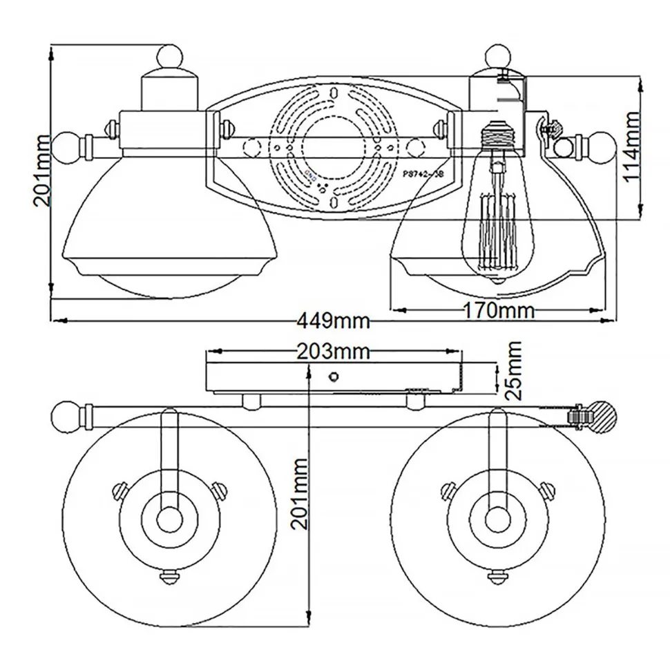 Badezimmerleuchte Wand Metall Glas 44,9 cm breit IP44 E27