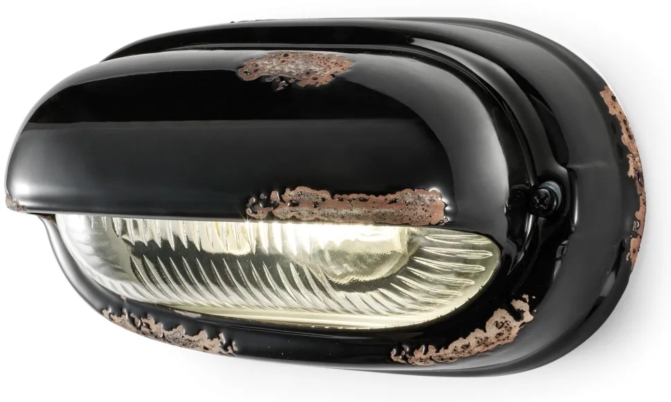 Badlampe Glas Keramik E27 B: 24 cm Schwarz Shabby Antik