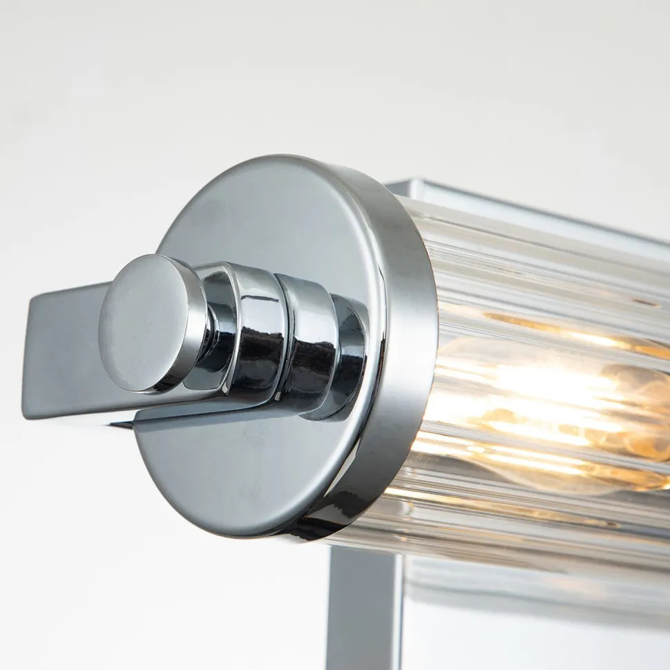 Badlampe Wand Glas Metall E14 IP44 B: 40,7 cm Chrom poliert