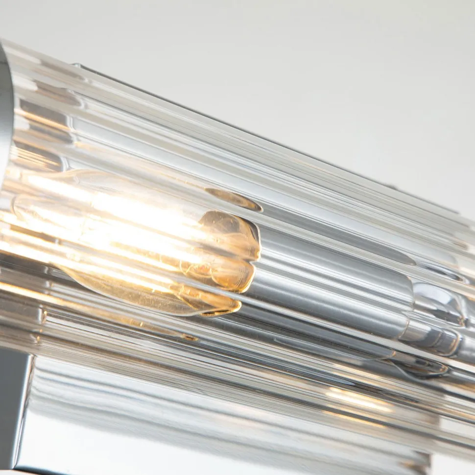 Badlampe Wand Glas Metall E14 IP44 B: 40,7 cm Chrom poliert