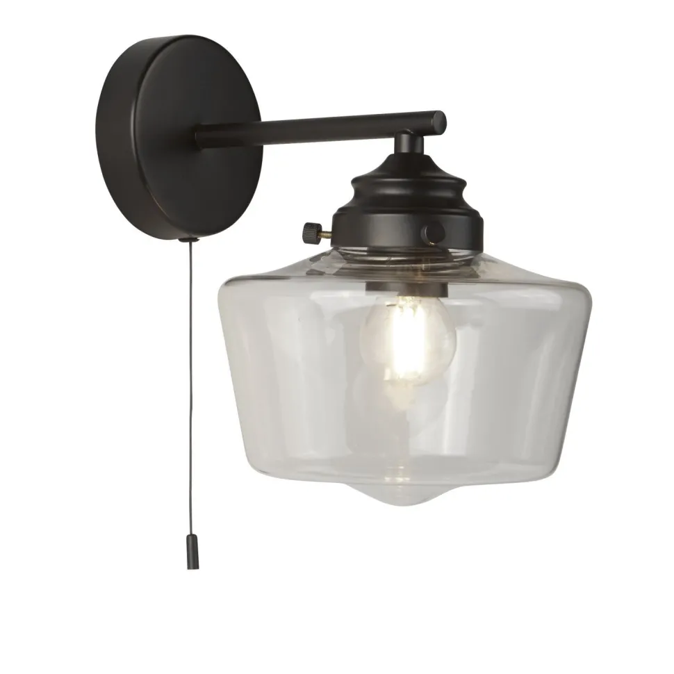 Badlampe Wand IP44 Schwarz matt Klar E27 mit Schalter