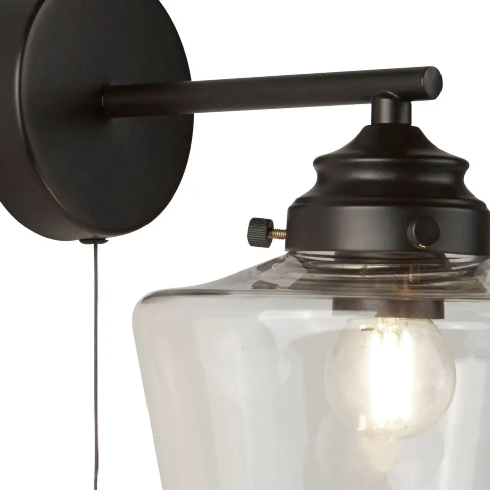 Badlampe Wand IP44 Schwarz matt Klar E27 mit Schalter