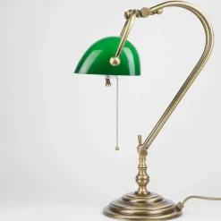 Banker Tischlampe aus Echt-Messing in Bronze