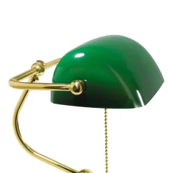 Bankerlampe 39 cm E27 Messing Glas Zugschalter Grün