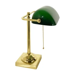 Bankerlampe E27 34 cm Messing Glas Zugschalter schwenkbar