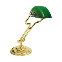 Bankerlampe Grün H: 35 cm verstellbar Echt-Messing Glas E14