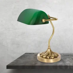 Bankerlampe in Bronze hell Grün E27 29 cm Glas Messing