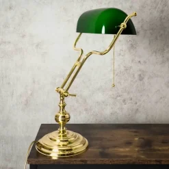 Bankerlampe Jugendstil 47 cm Messing Glas Zugschalter E27