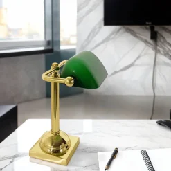 Bankerlampe klein 25 cm E14 schwenkbar Messing Glas