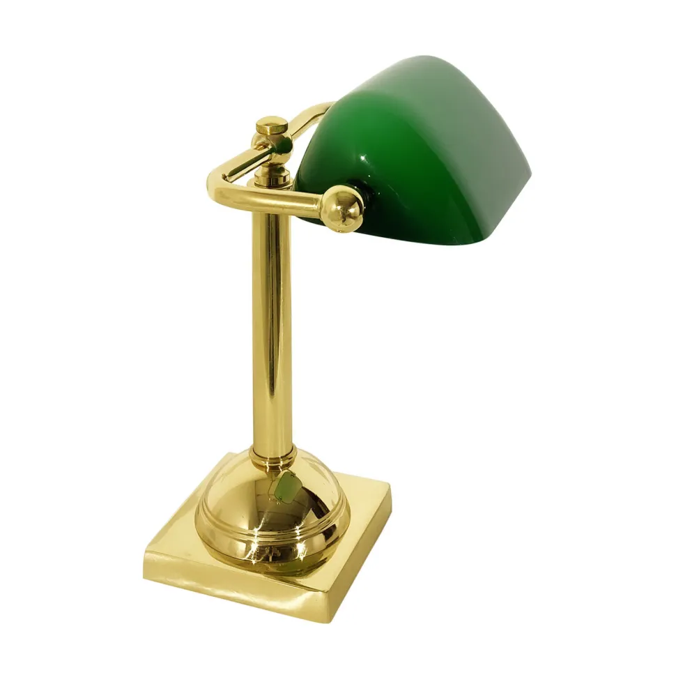 Bankerlampe klein 25 cm E14 schwenkbar Messing Glas