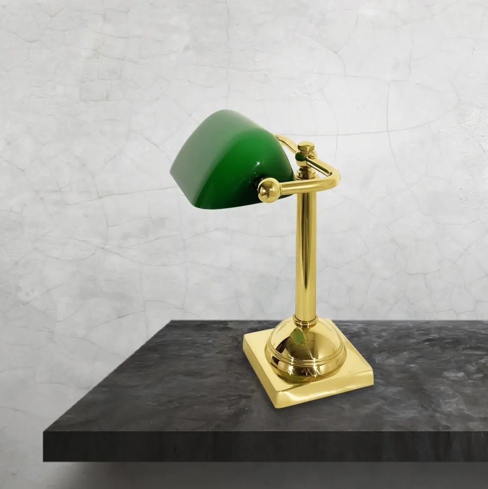 Bankerlampe klein 25 cm E14 schwenkbar Messing Glas