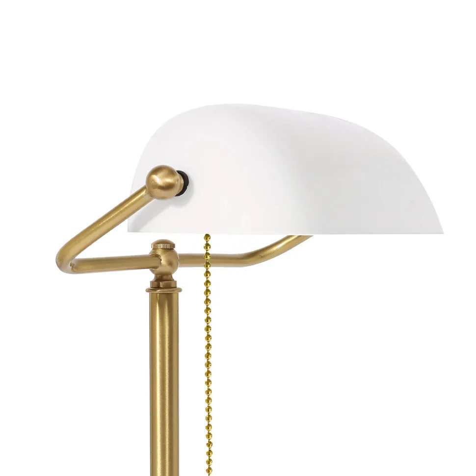 Bankerlampe Messing Glas 40 cm Zugschalter in Bronze Weiß