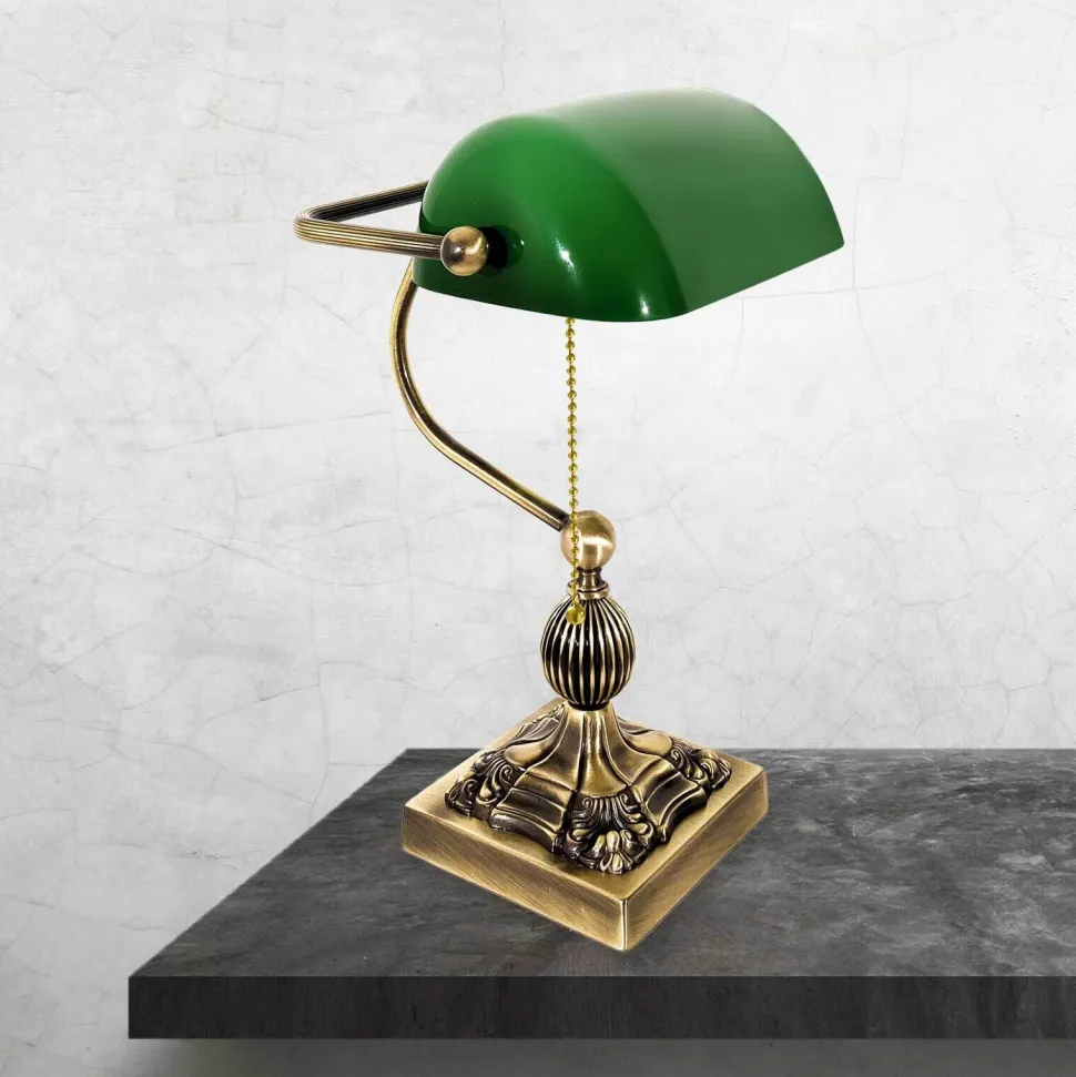 Bankerlampe Messing massiv Glas 36 cm hoch schwenkbar