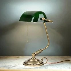 Bankerlampe Messing massiv 35,5 cm Zugschalter