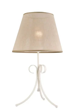 Beige Tischlampe Stoff rund Landhaus ABUELA