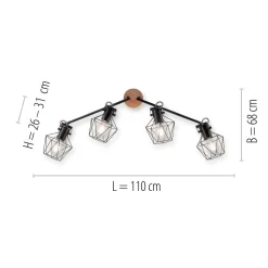 Beweglicher Deckenspot Holz Metall 110 cm E27 Vintage