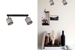 Beweglicher Deckenspot Stoff Schwarz Beige E14 L:55 cm