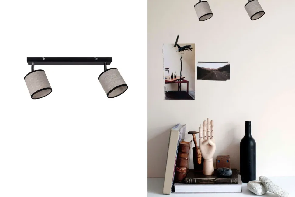 Beweglicher Deckenspot Stoff Schwarz Beige E14 L:55 cm