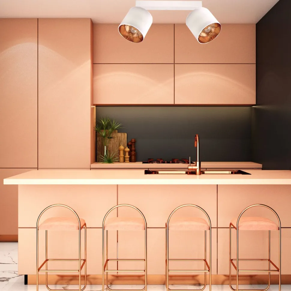 Beweglicher Deckenstrahler Weiß Gold E27 2-flmg Stoff