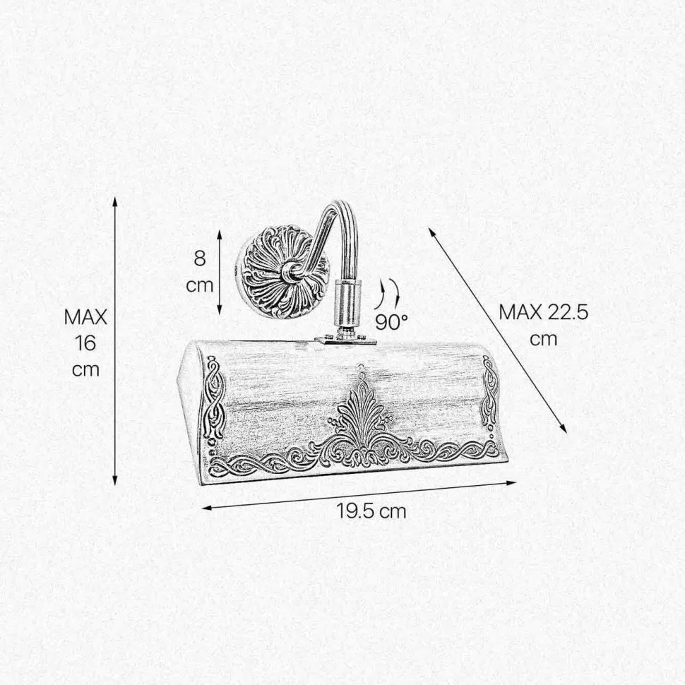 Bilderleuchte Jugendstil B: 19,5 cm in Bronze E14 Messing