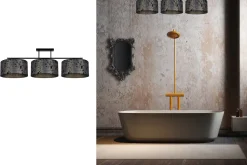 Blendarme Deckenlampe Stoff Graphit Muster E27 3-flmg