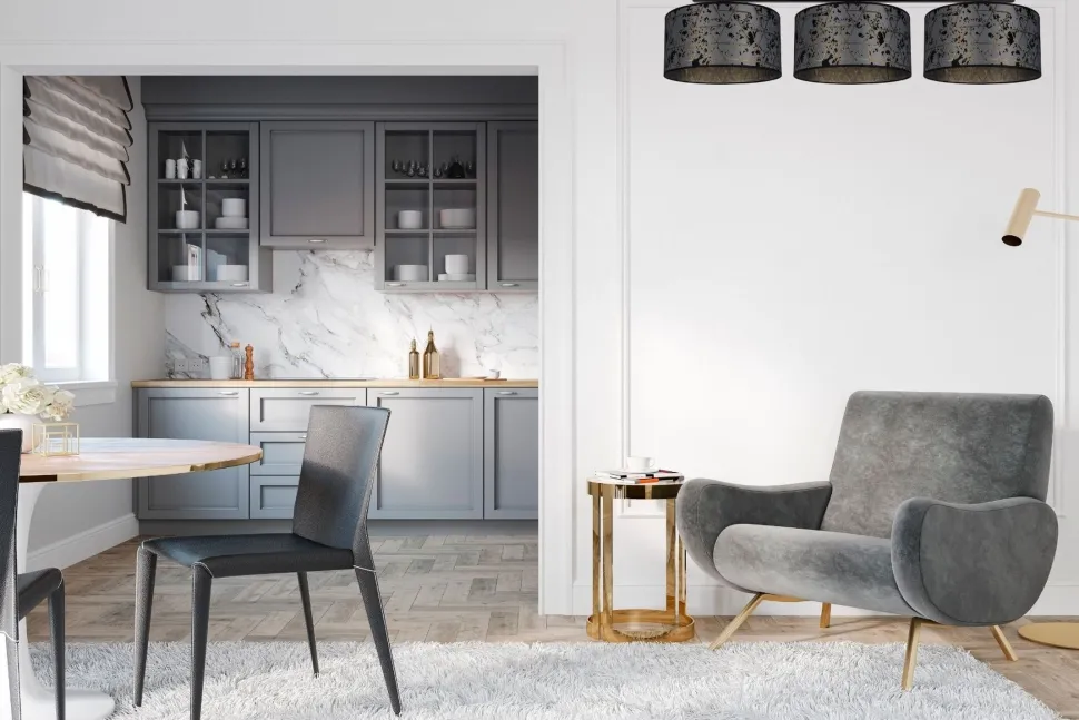 Blendarme Deckenlampe Stoff Graphit Muster E27 3-flmg