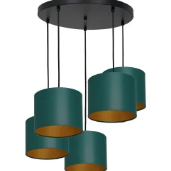 Blendarme Hängelampe Petrol Gold Stoff Metall 5-flmg