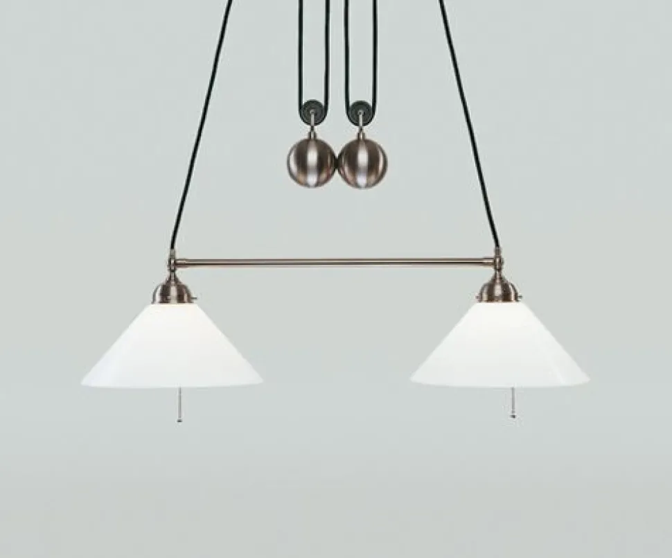 Blendarme Hängelampe Zugschalter Messing Glas in Nickel